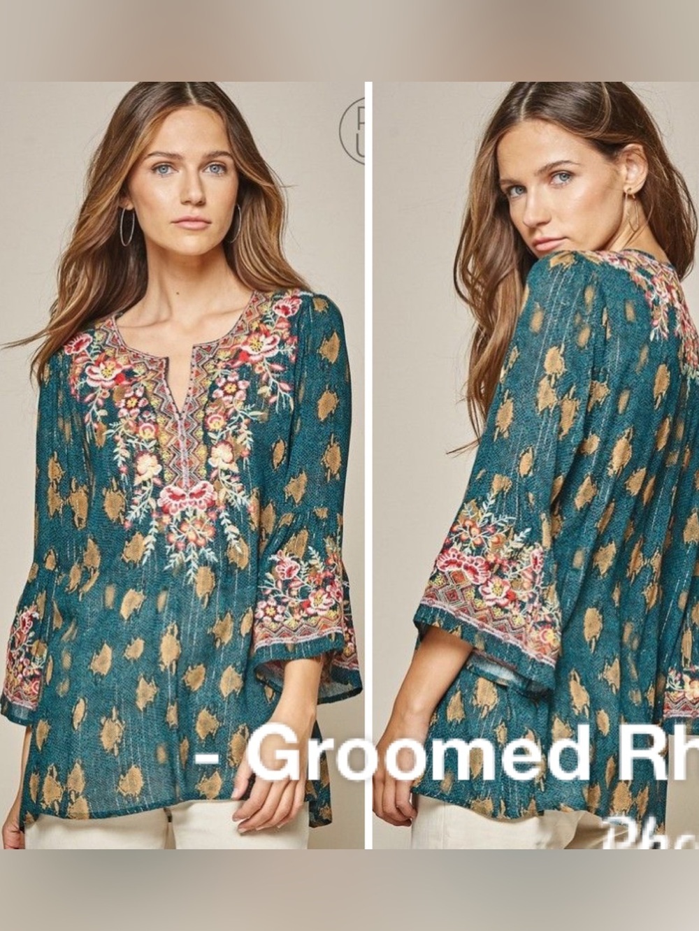 Savanna Jane Embroidered Bell Sleeve Blouse Size 1X